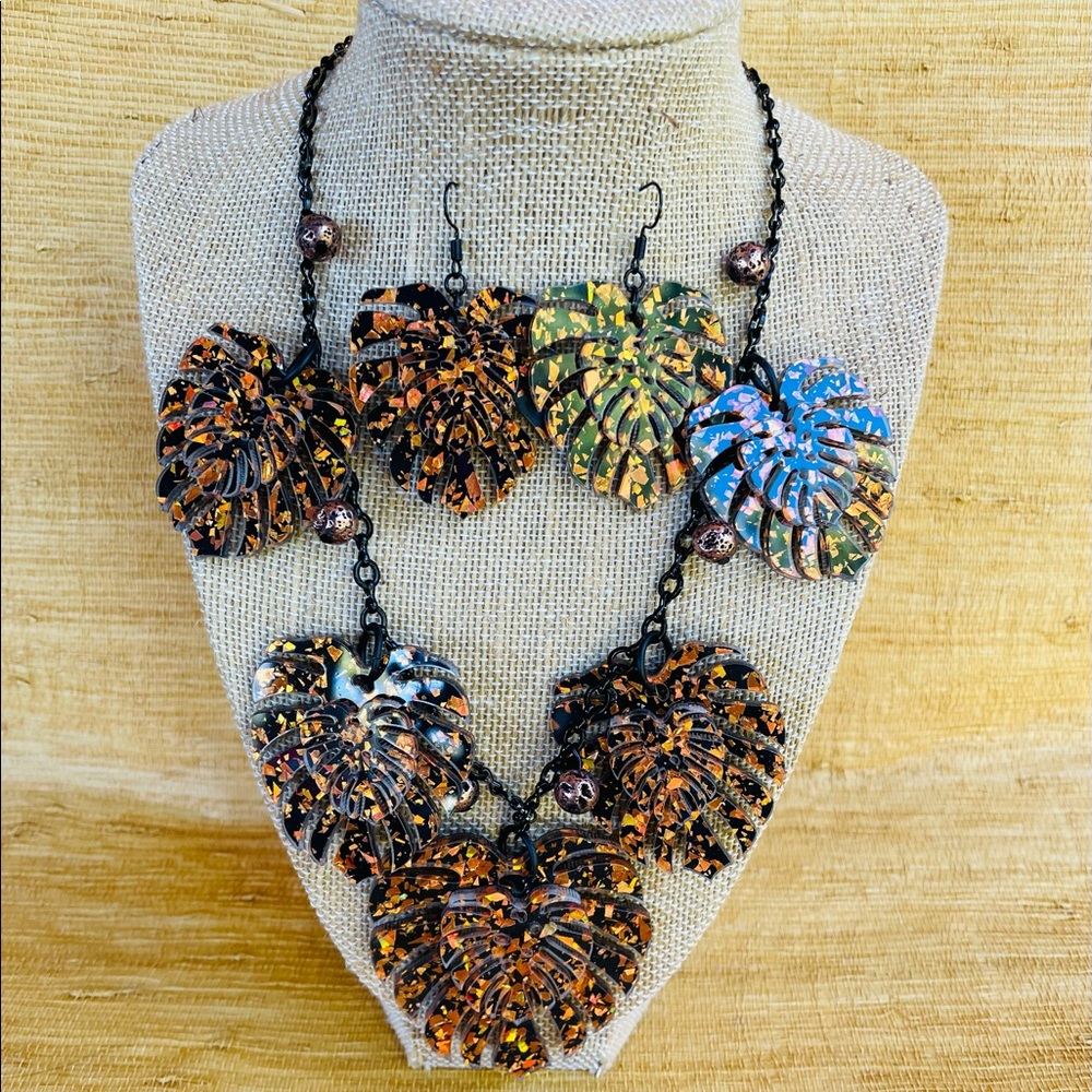 Autumn Orange Glitter Monstera Set